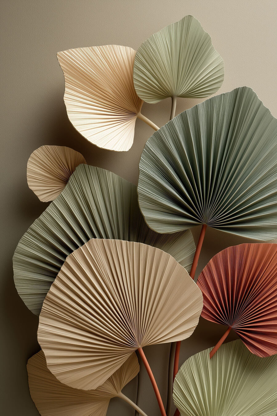 Leques verdes e ferrugem — design completo