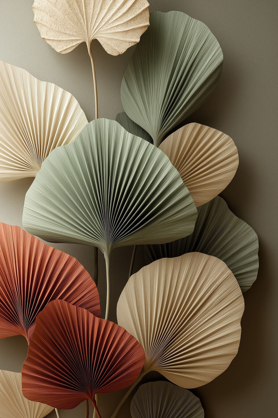 Leques ferrugem e verde — design completo
