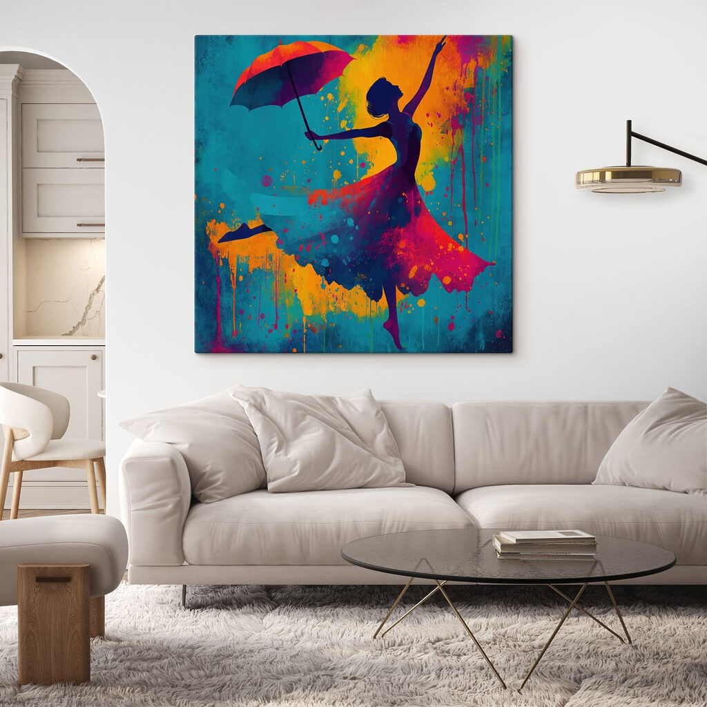 Dança com guarda-chuva colorido — interior 1