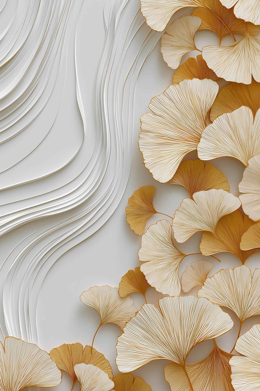 Ginkgo em ondas brancas — design completo