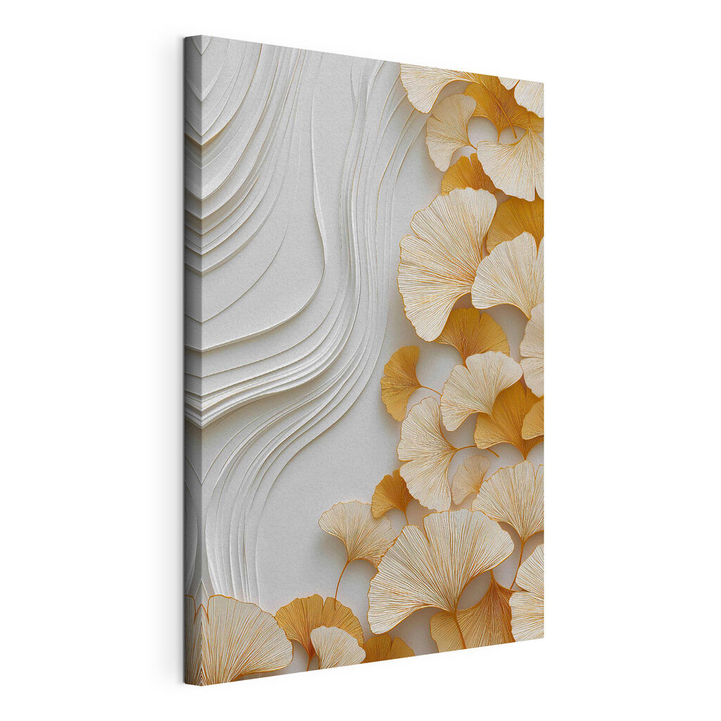 Ginkgo em ondas brancas, tela esticada e borda contínua