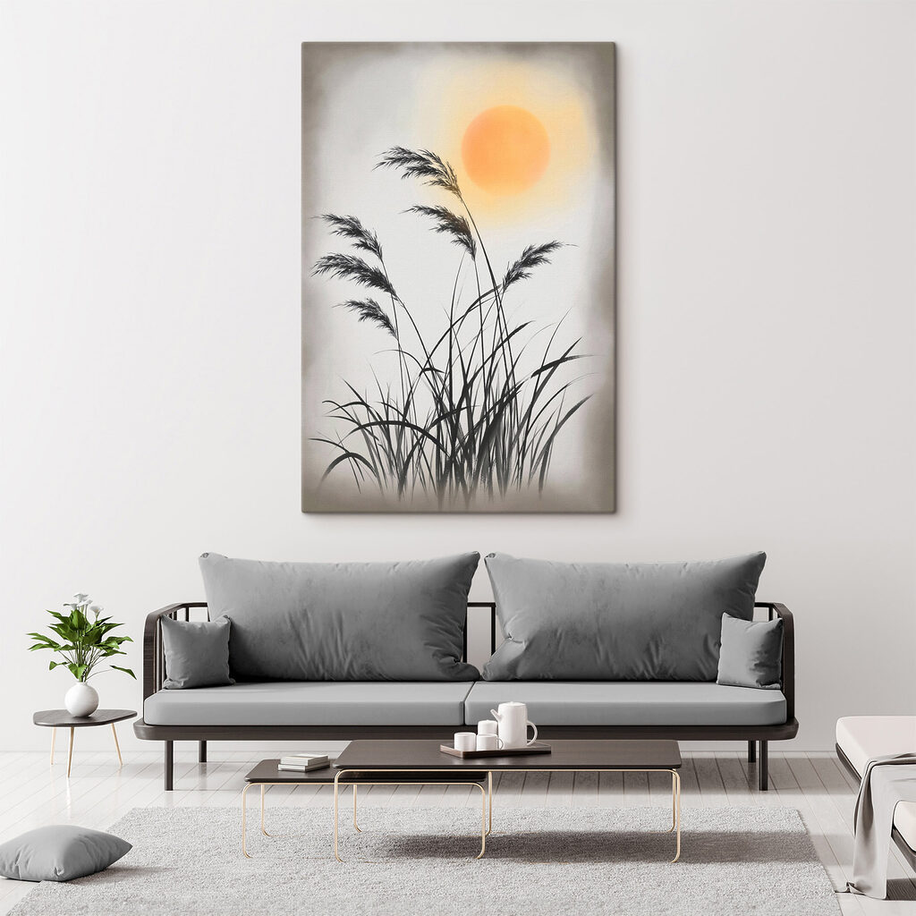 Gramíneas sob sol laranja — interior 2