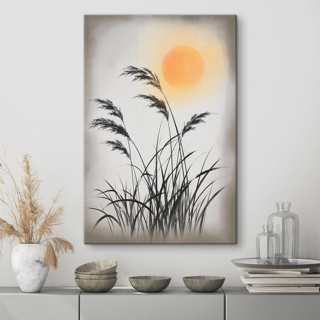 Gramíneas sob sol laranja — interior 1