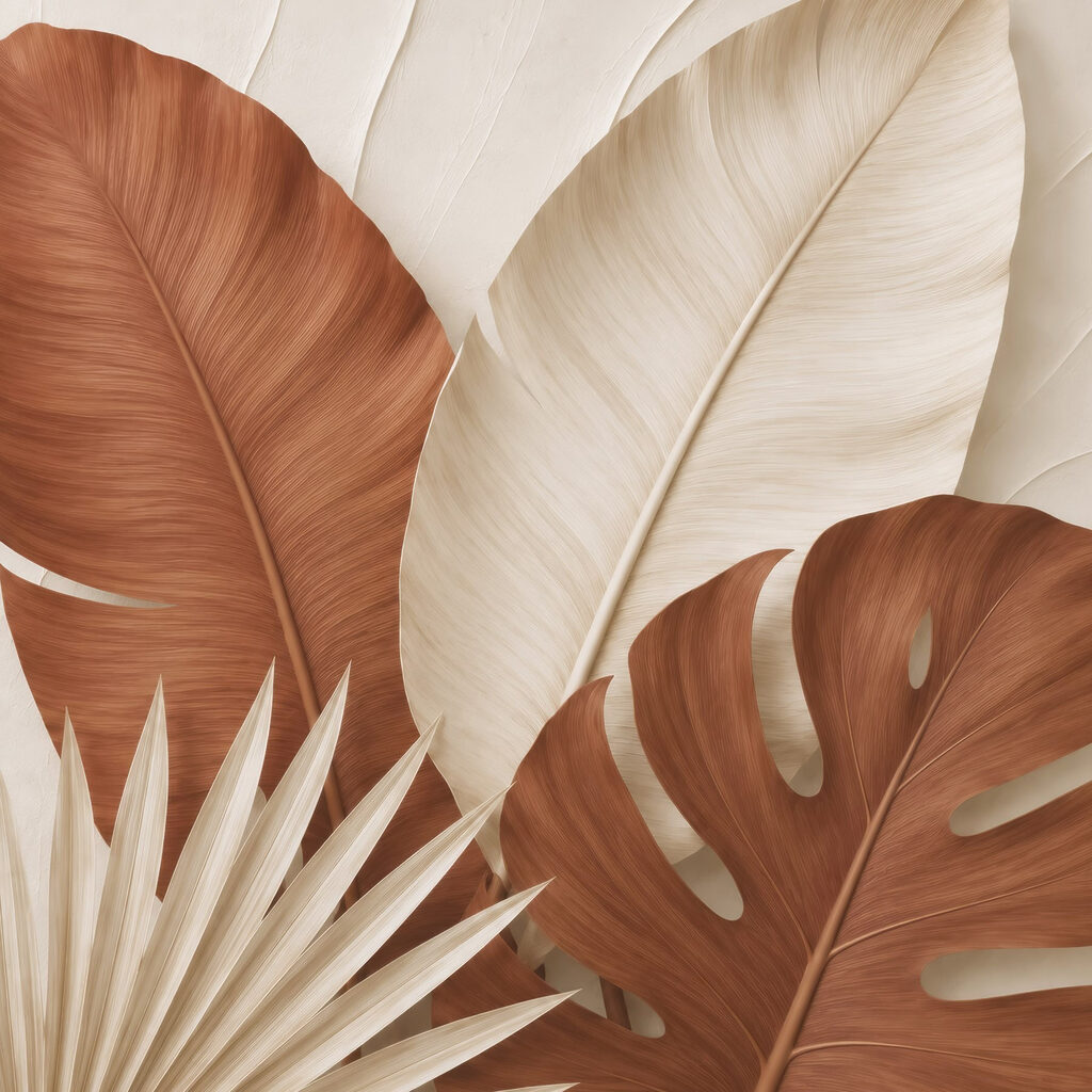 Folhas ferrugem e palma — design completo