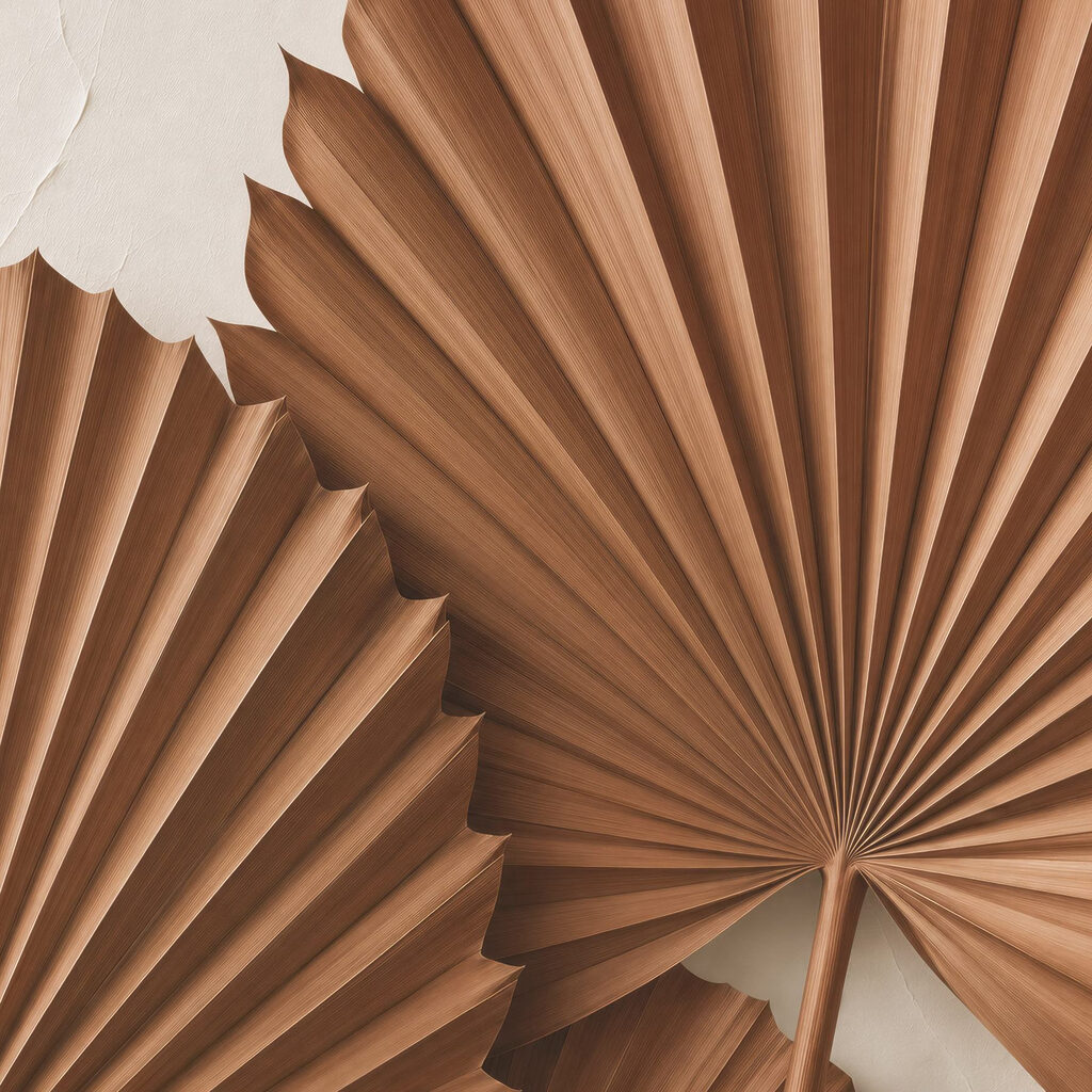 Leques castanhos e pregas — design completo