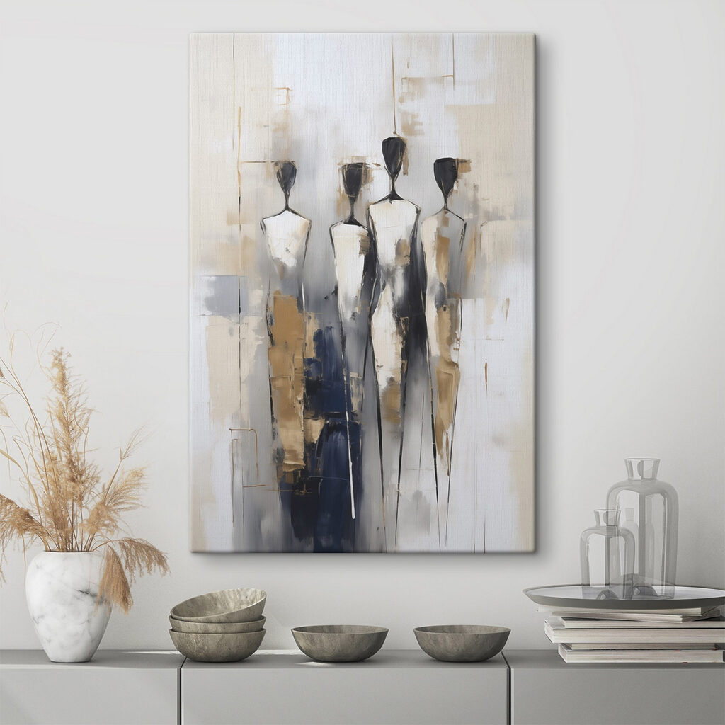 Quatro silhuetas sobre creme — interior 1