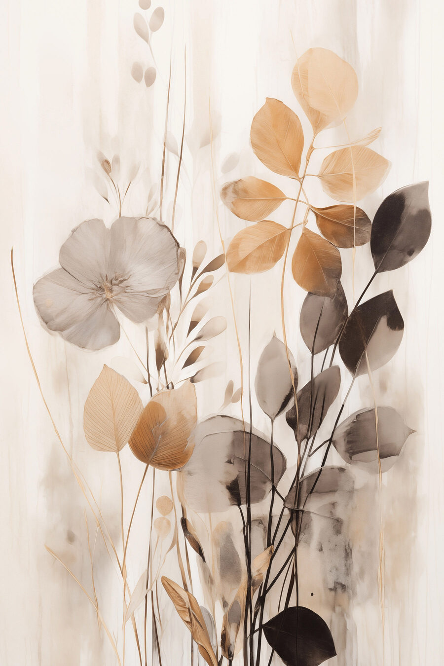 Flores transparentes, folhas ocre — design completo