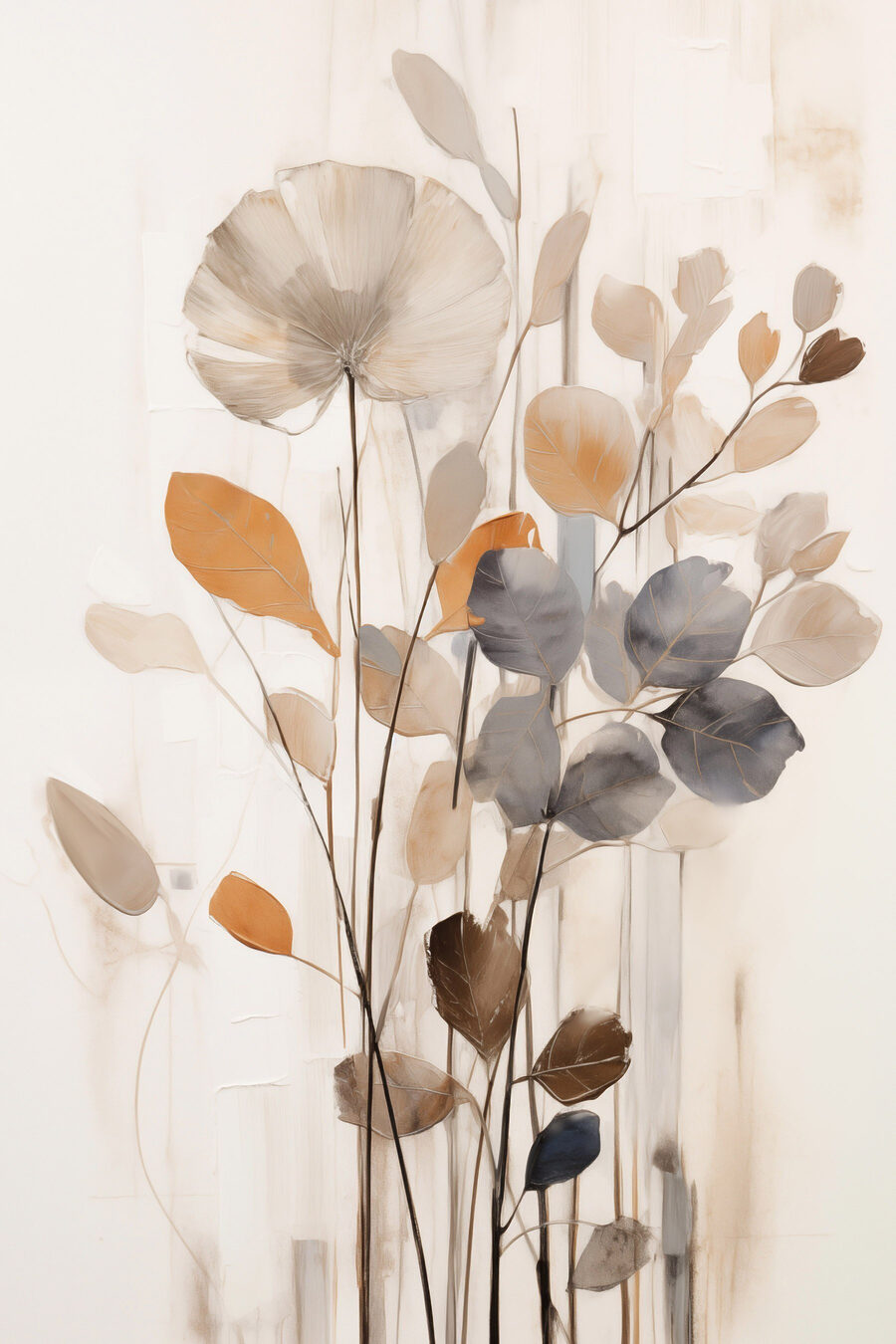 Flor cinzenta, ramos ocre — design completo