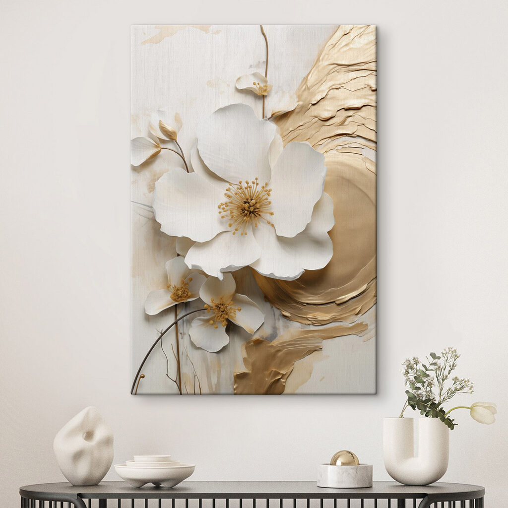 Flor branca, ondas douradas — interior 1