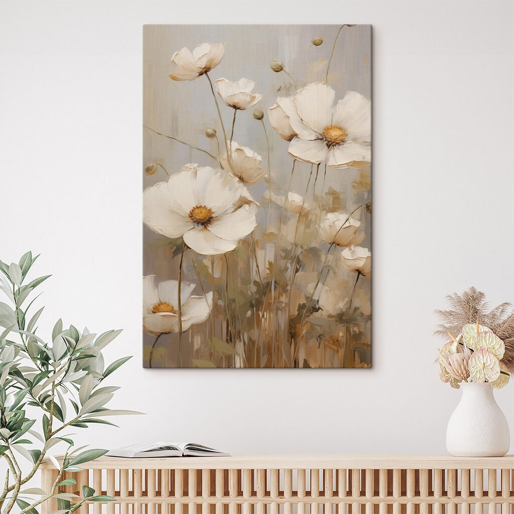 Flores brancas entre bege — interior 1