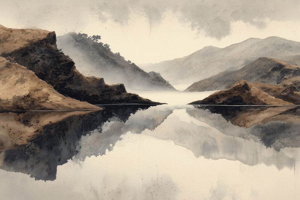 Rochas escuras no lago — design completo