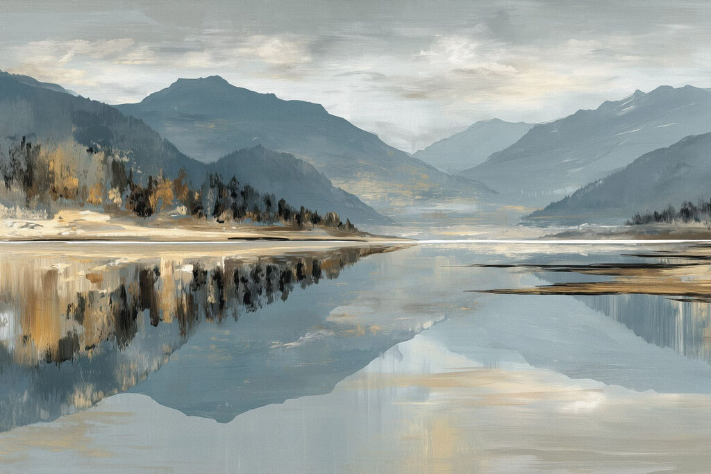 Montanhas azuis no lago — design completo