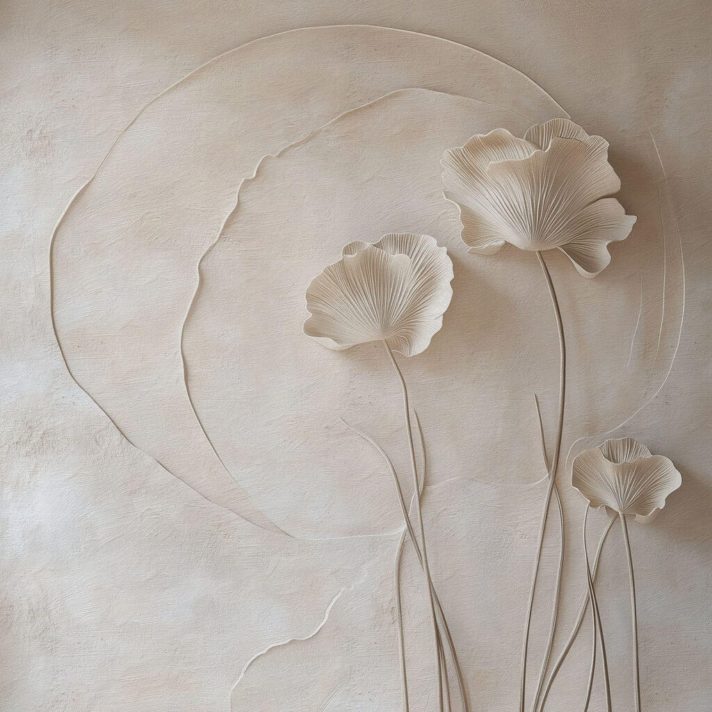 Três flores e círculos — design completo