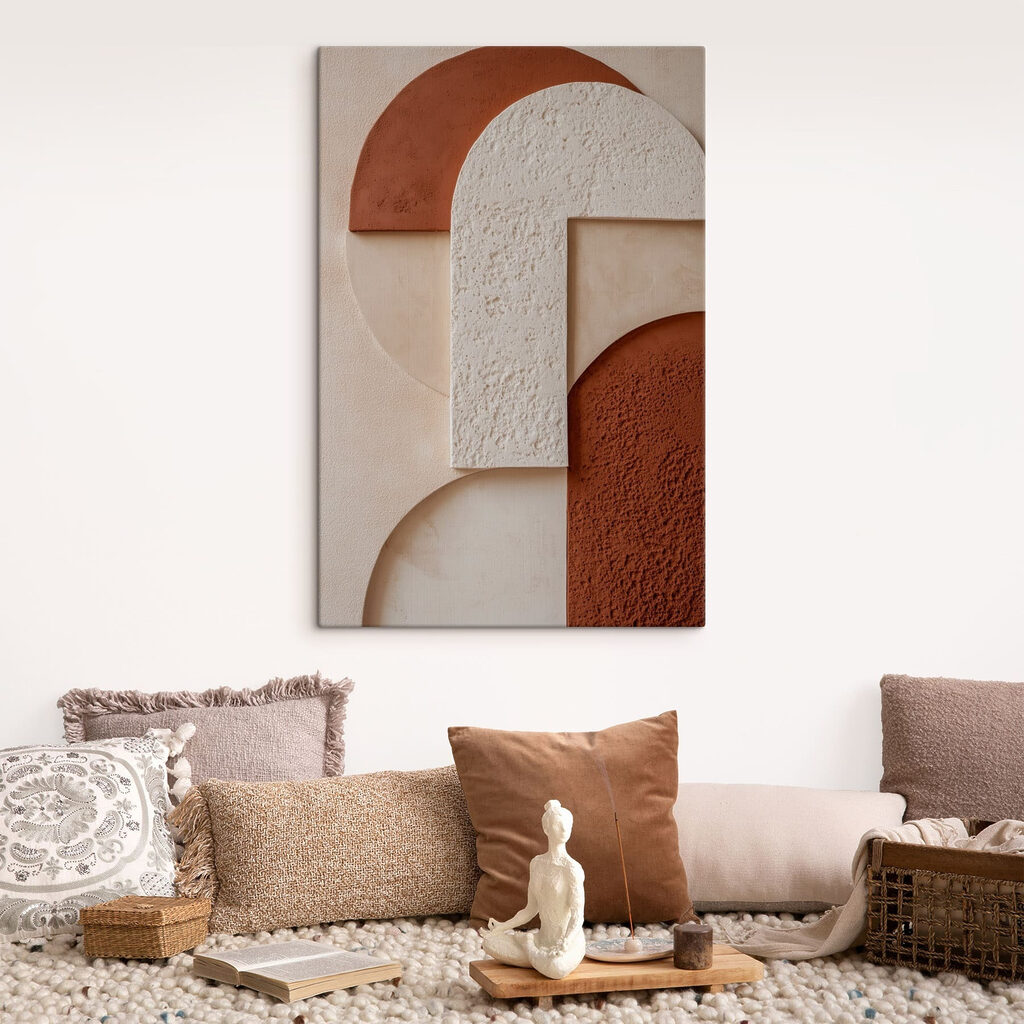 Arcos ferrugem e branco num interior