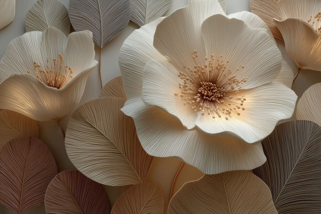 Flor branca sobre folhas — design completo