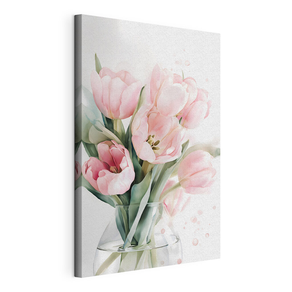 Tulipas rosa de perto, tela esticada e borda contínua