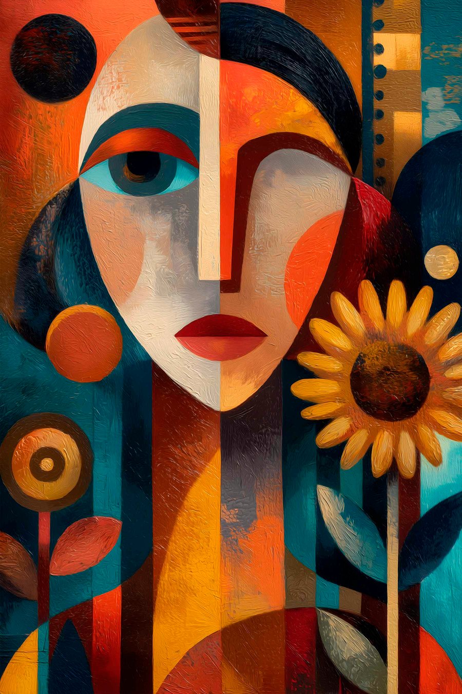 Retrato abstrato com flores — design completo