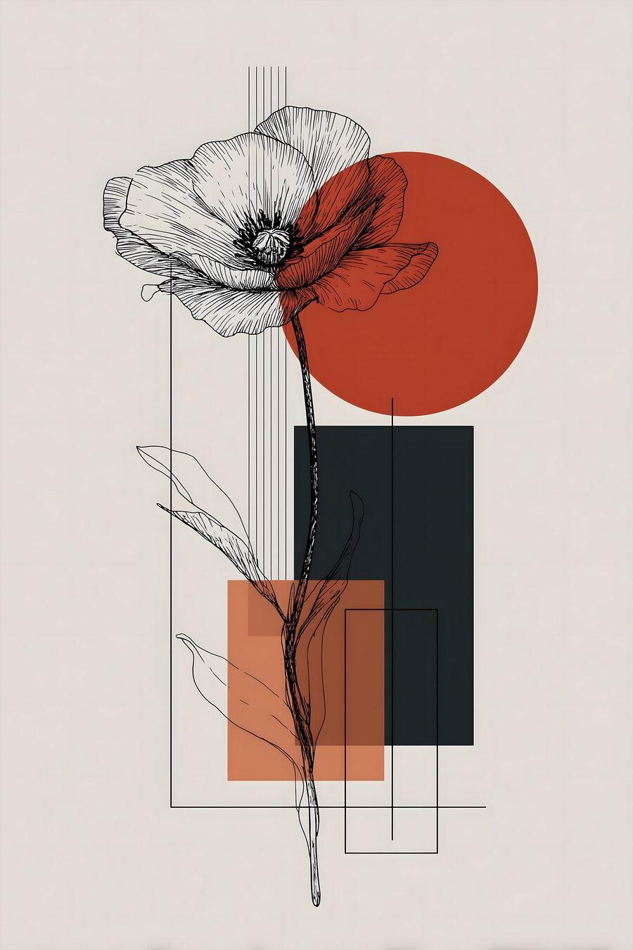 Flor desenhada sobre círculo — design completo