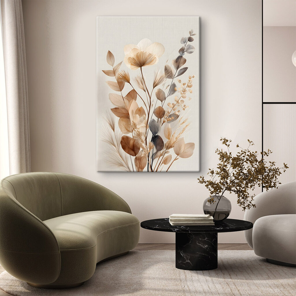 Flores altas em areia num interior