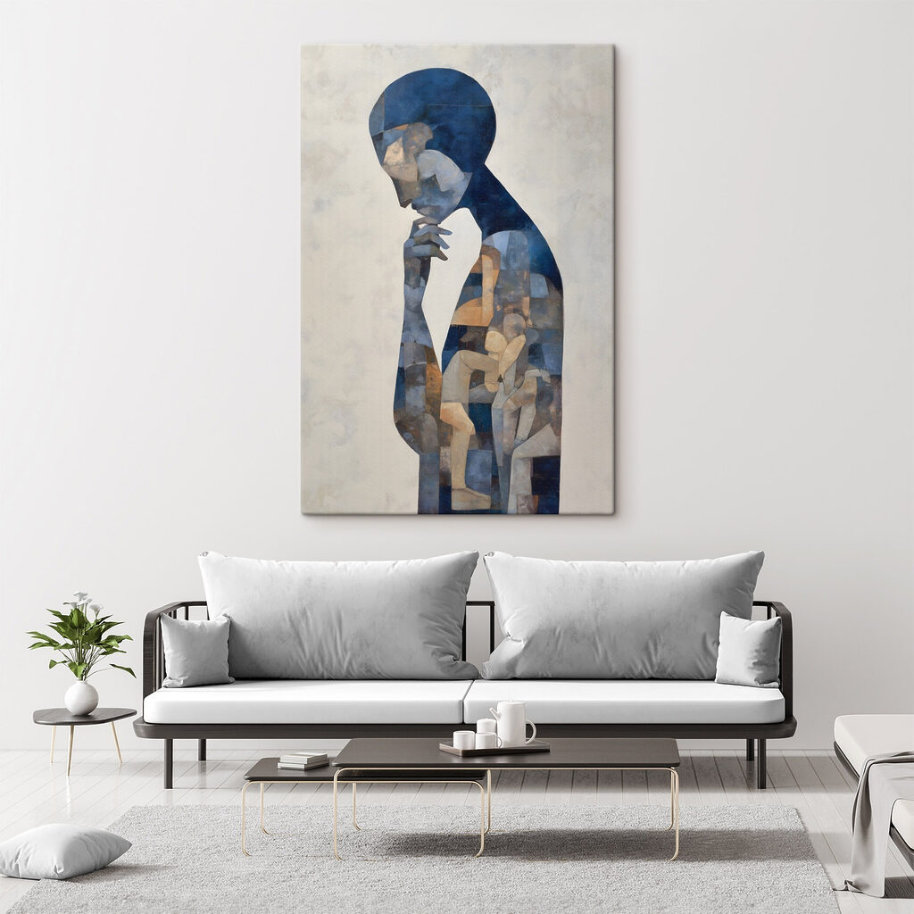 Mulher azul a olhar — interior 2