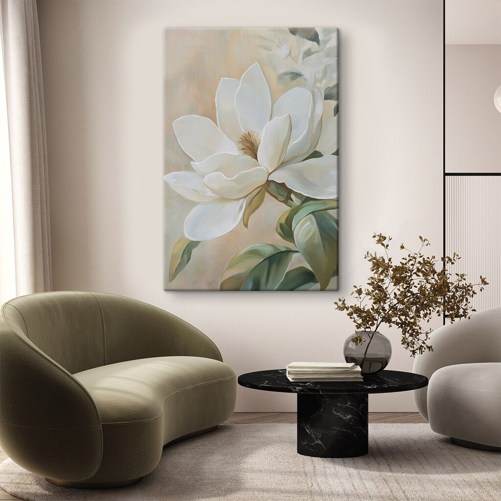 Magnólia branca sobre folhas — interior 2