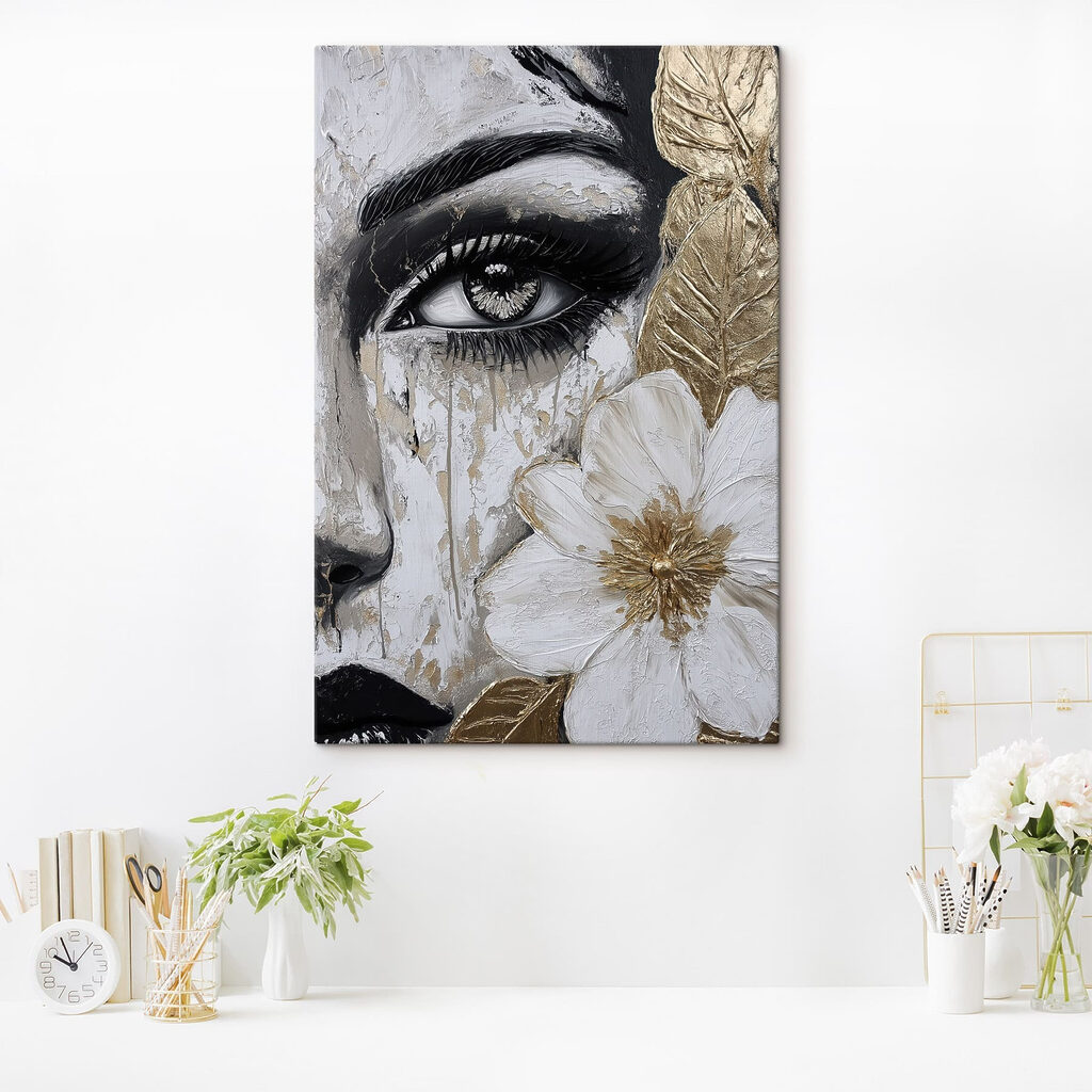 Íris cinzenta e dourado num interior