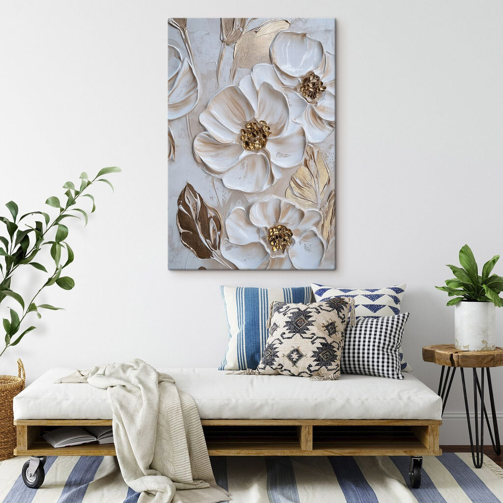 Flores brancas e dourado — interior 2