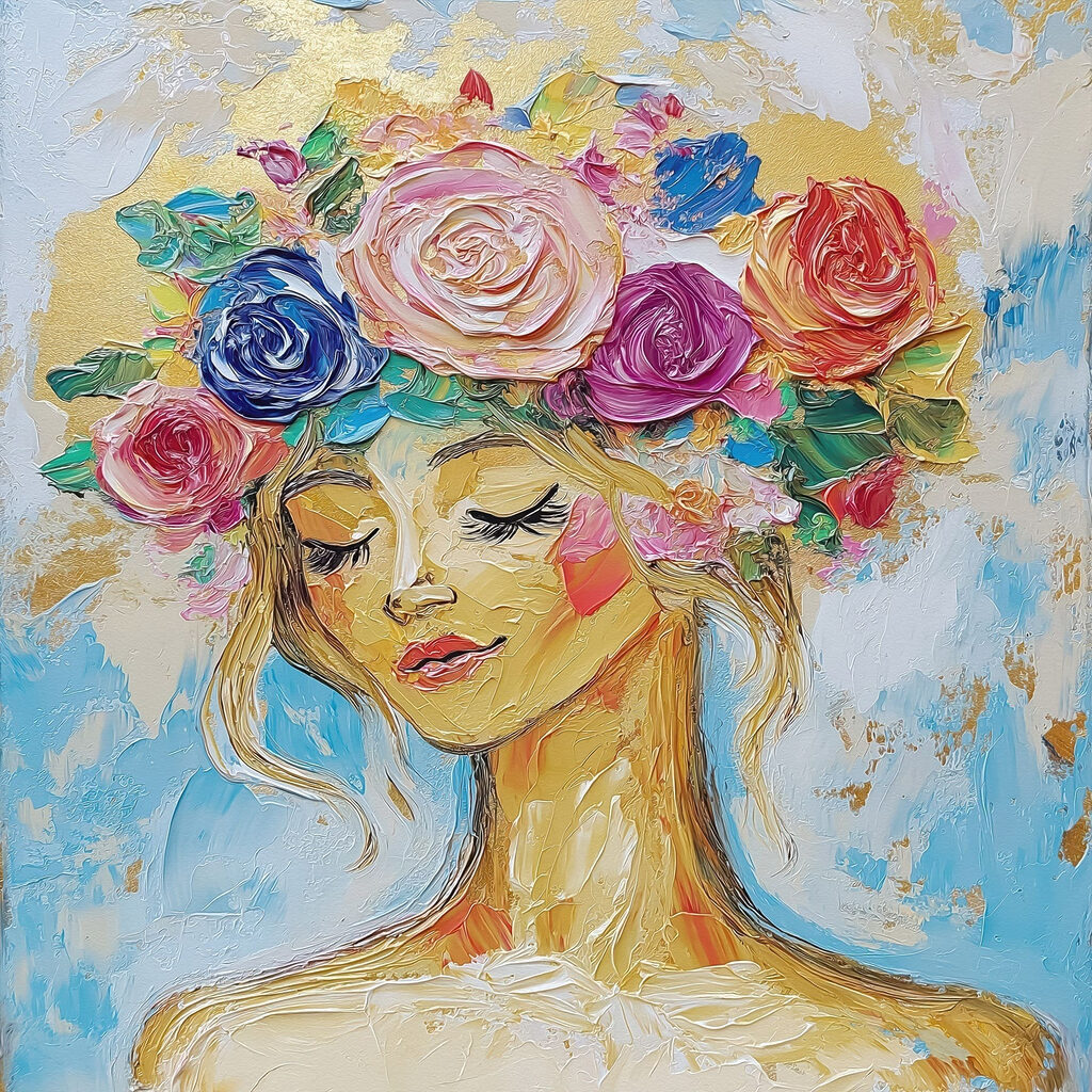 Mulher com coroa floral — design completo