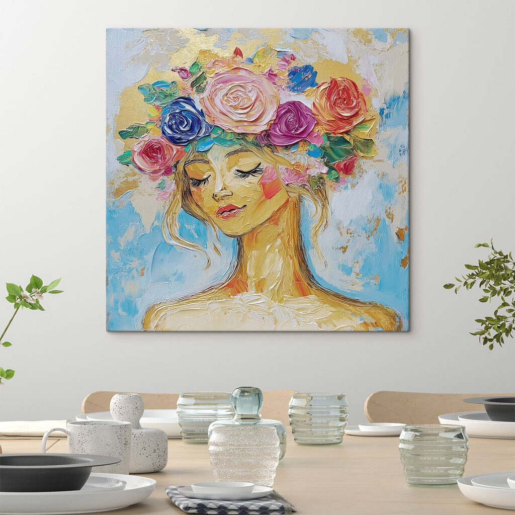 Mulher com coroa floral — interior 2