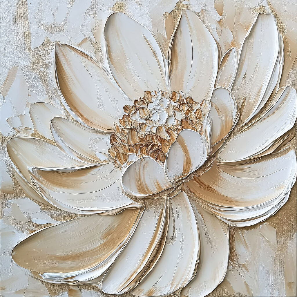 Dália branca com dourado — design completo