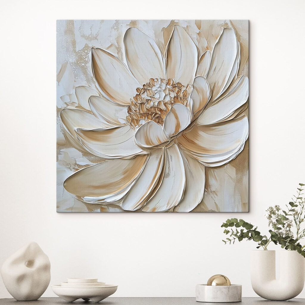 Dália branca com dourado — interior 2