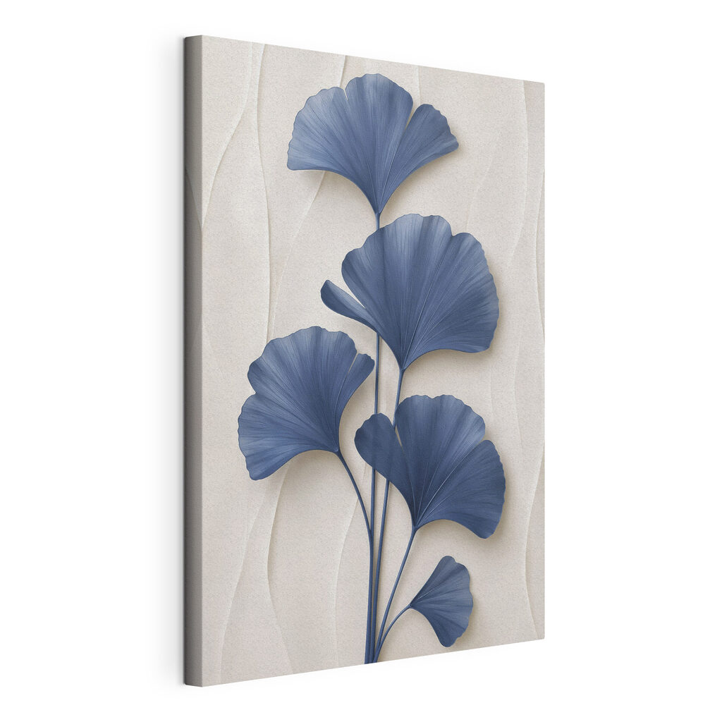 Ginkgo azul em pregas, tela esticada e borda contínua