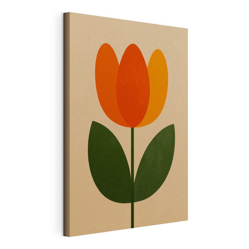 Tulipa laranja sobre haste, tela esticada e borda contínua