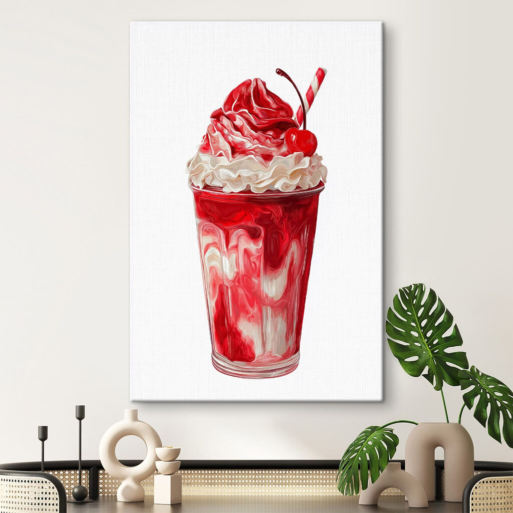 Batido vermelho com chantilly num interior