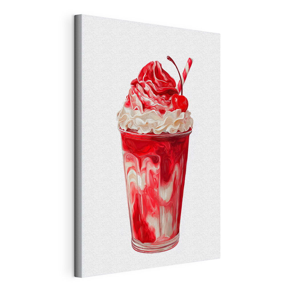 Batido vermelho com chantilly, tela esticada e borda contínua