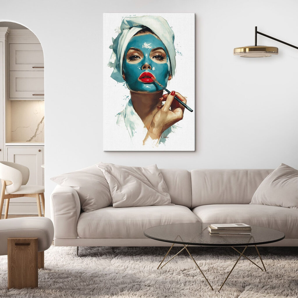 Máscara turquesa com pincel — interior 1