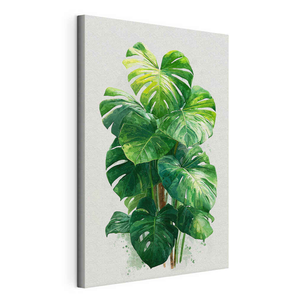 Folhas de monstera, tela esticada e borda contínua