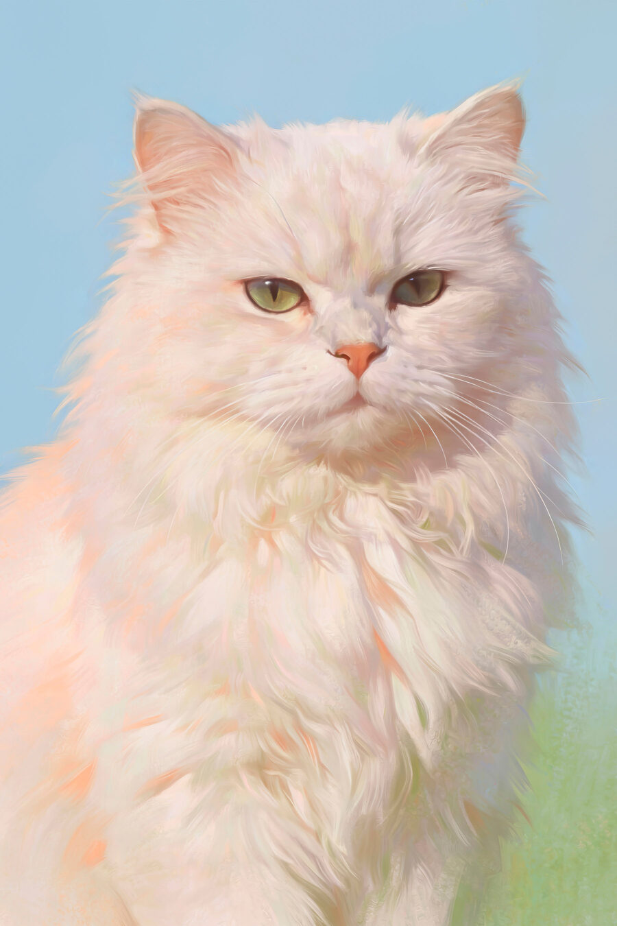 Gato branco em azul-pastel — design completo