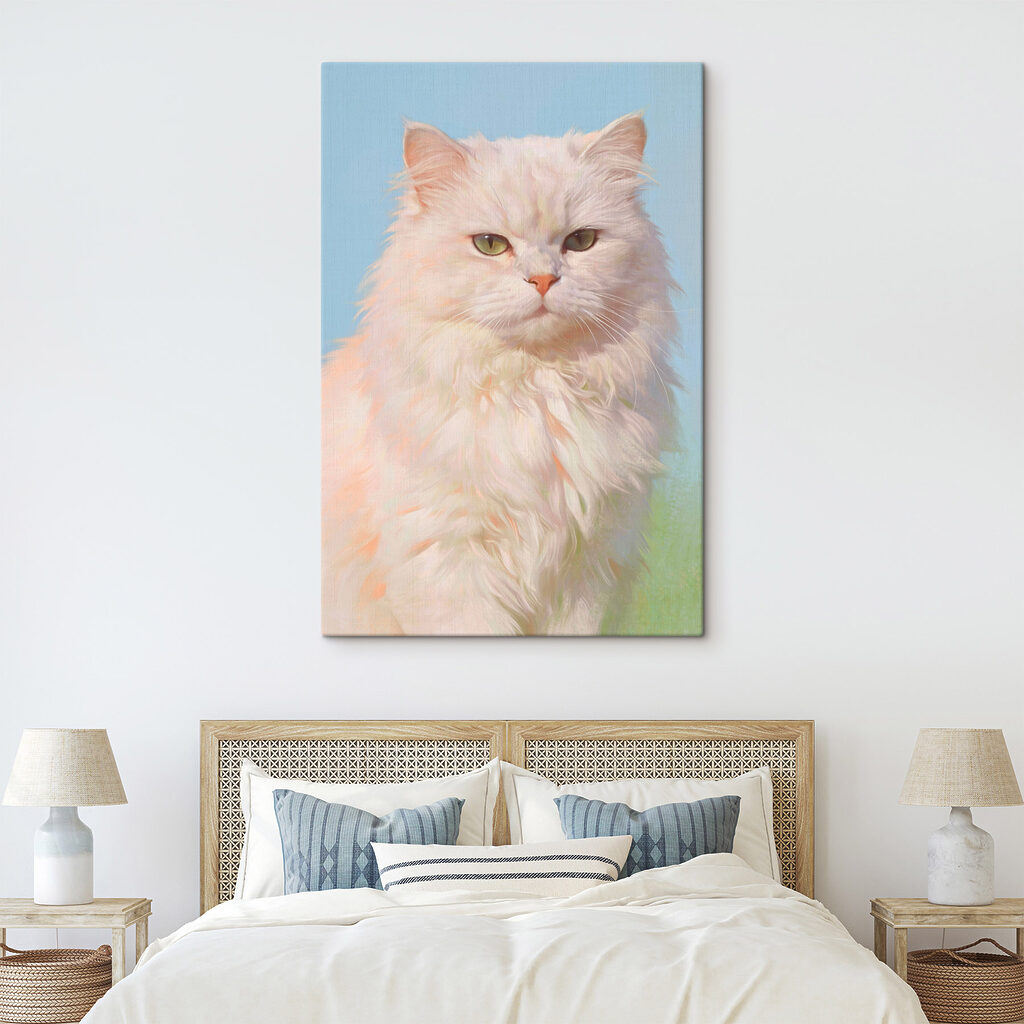Gato branco em azul-pastel — interior 2