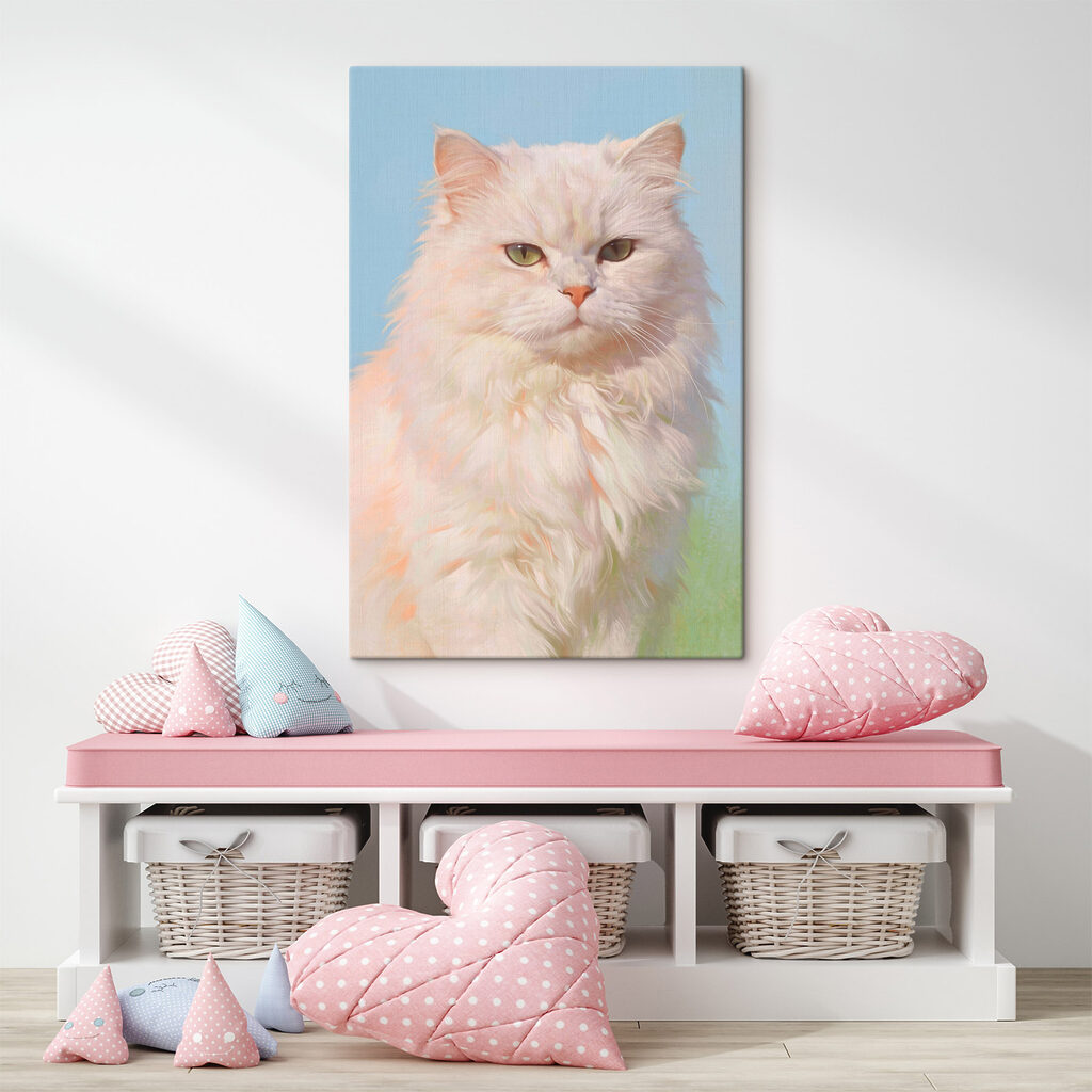 Gato branco em azul-pastel — interior 3