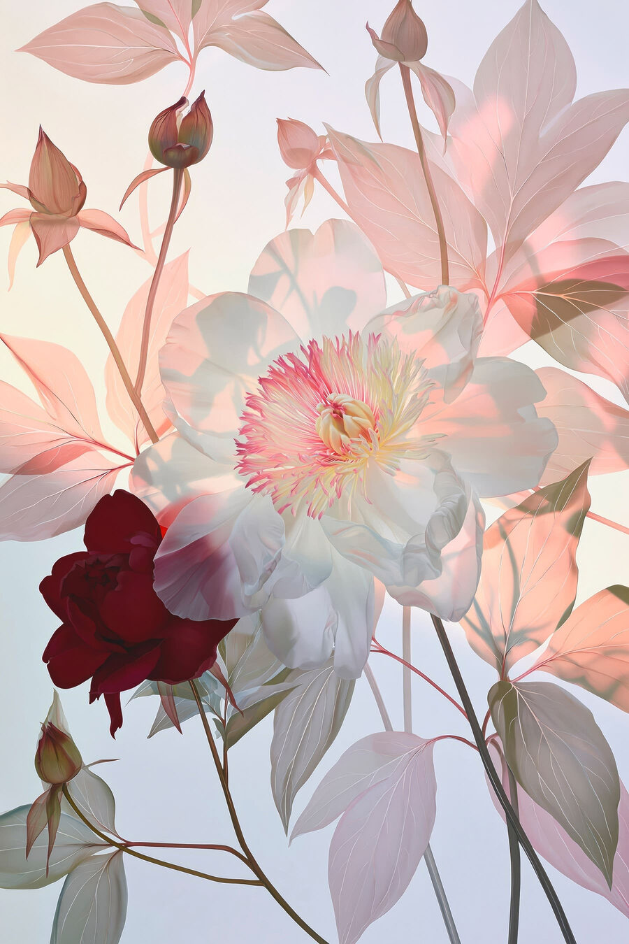 Flores transparentes em rosa — design completo