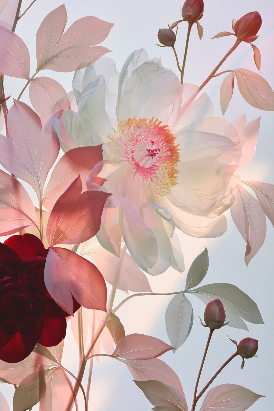 Flores pálidas em vermelho-escuro — design completo