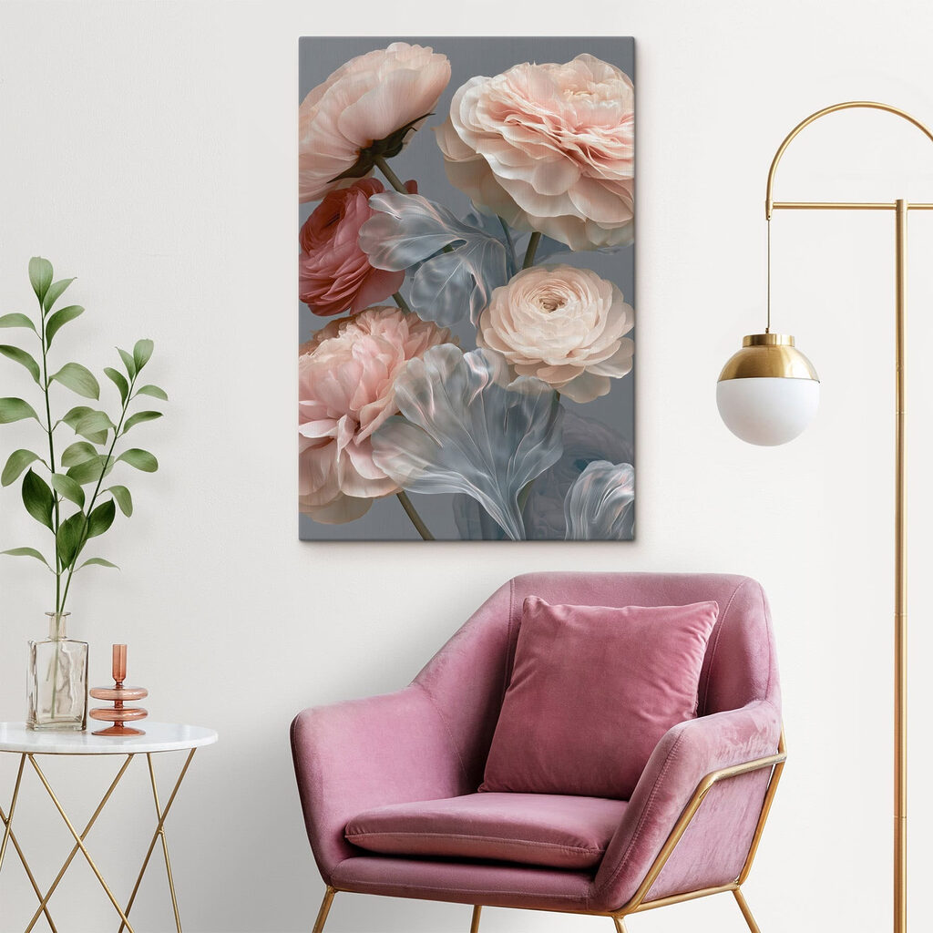Flores rosa-pó entre folhas — interior 1