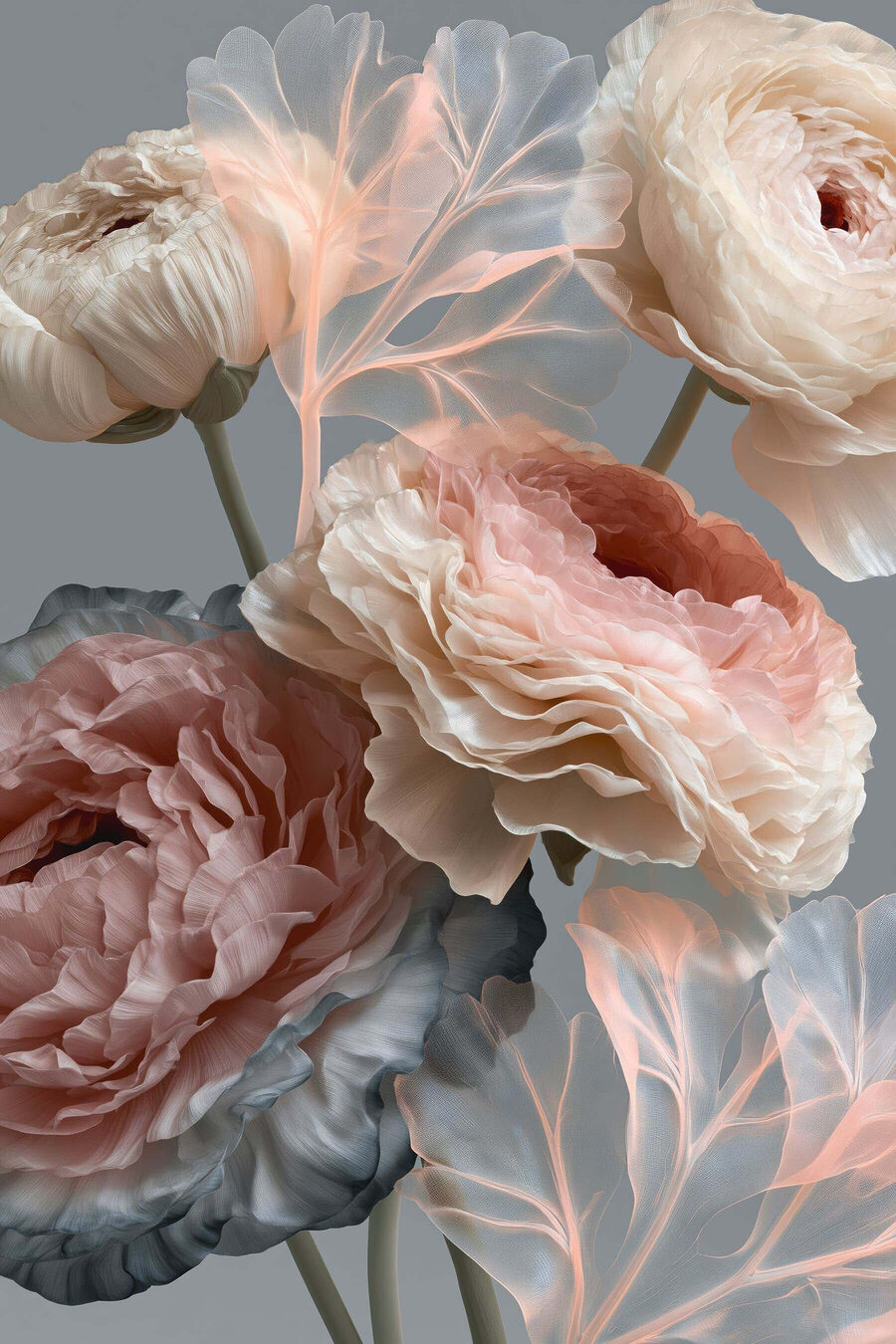 Flores cheias, ramos finos — design completo