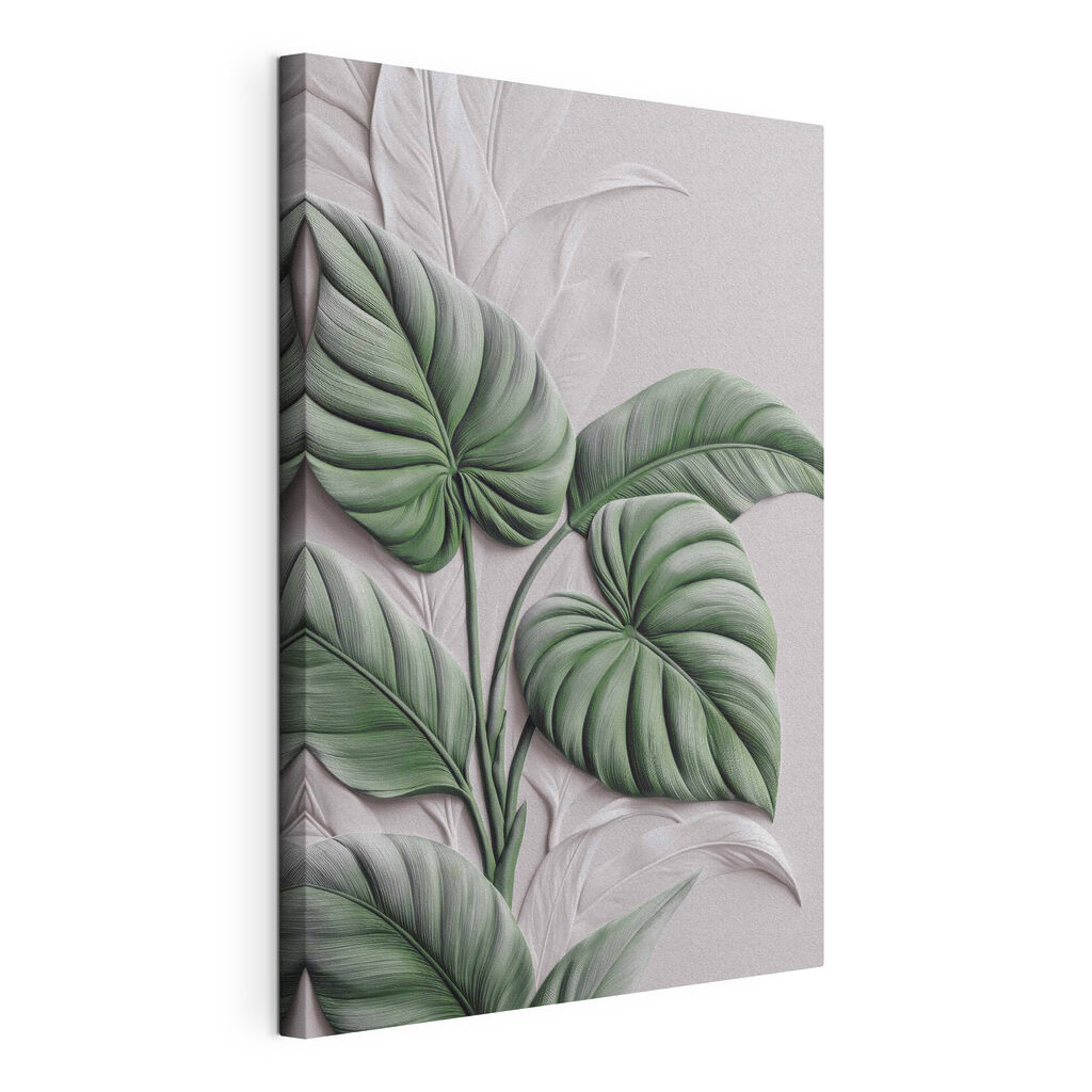 Monstera verde e branca, tela esticada e borda contínua