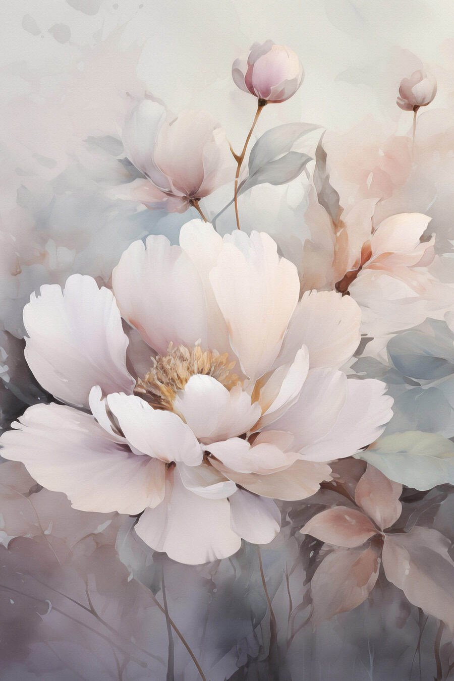 Flor branca, botões rosa — design completo