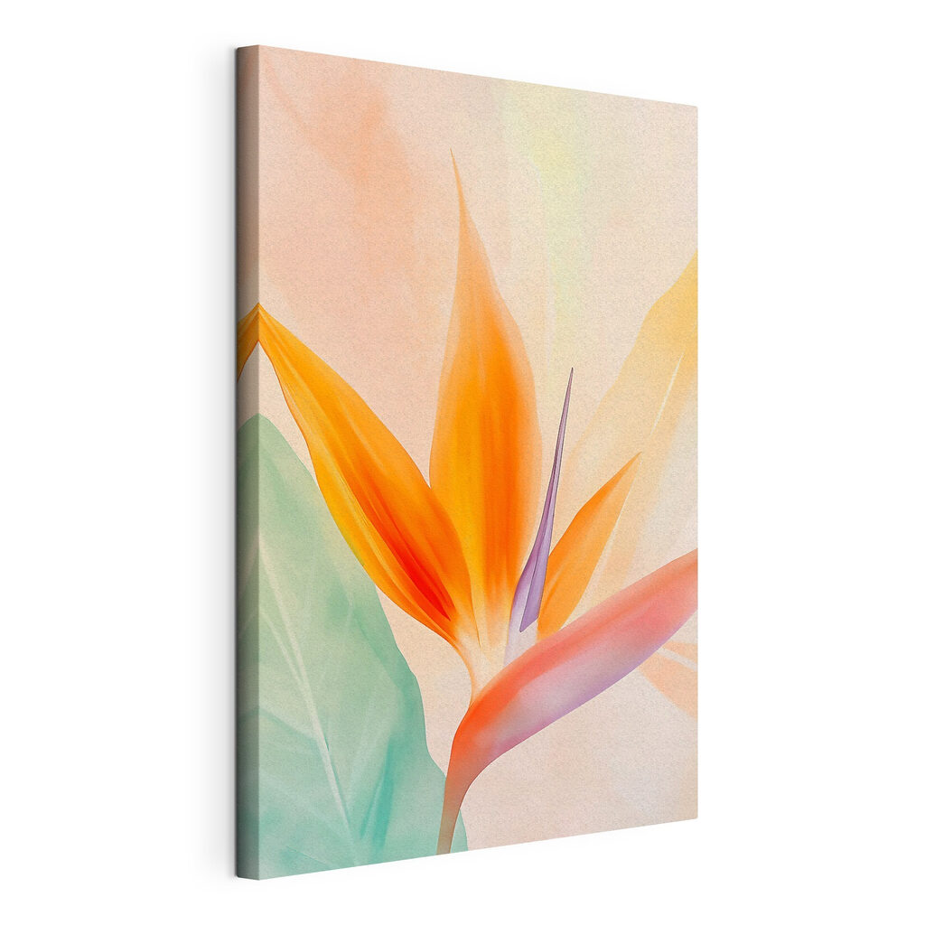 Flor laranja em pastel, tela esticada e borda contínua