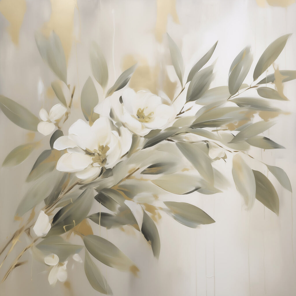 Flores brancas em verde-oliva — design completo