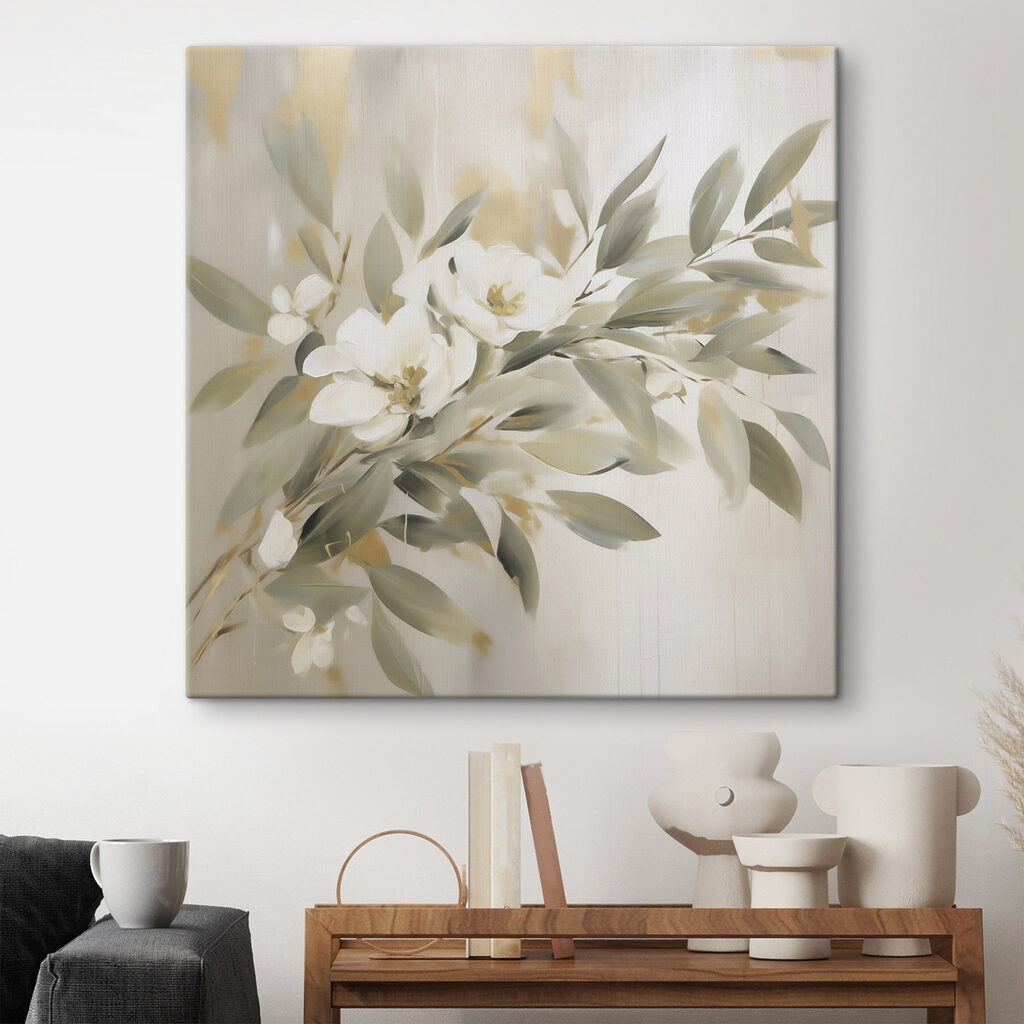 Flores brancas em verde-oliva — interior 2