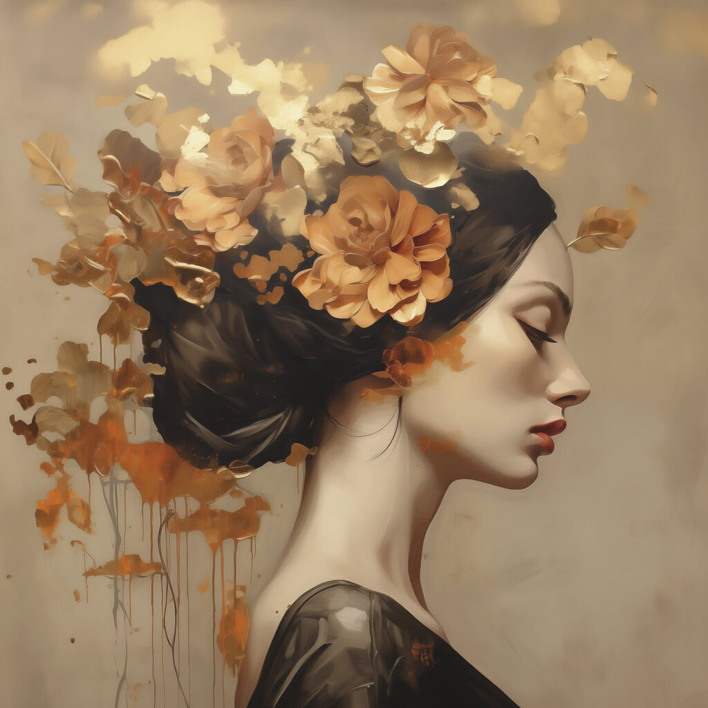 Perfil feminino em ocre — design completo